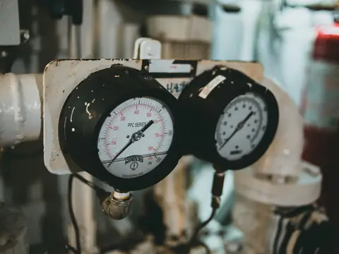 Two pressure gauges on a water line